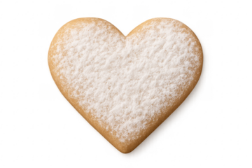 Heart shaped cookie with powdered sugar on transparent background