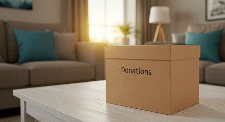 Donation box in cozy living room setting for charity and giving initiatives