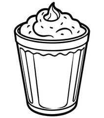 Refreshing illustrated cold beverage in a tall cup topped with creamy whipped cream and a straw, perfect for a sweet treat or a quick pick-me-up during any season, featuring clean line art design