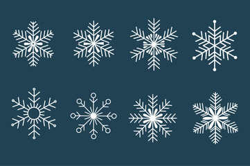 Minimal Snowflake Vector Set, Simple Winter Crystal Bundle Illustration, Editable Line Art for Holiday Season Design and Background Projects.