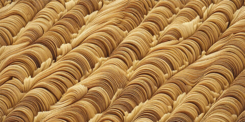 A background texture of straw arranged in a ripple pattern. This design evokes nature's rhythms with its organic and wavy lines.