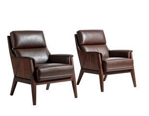 Naklejka premium Two leather armchairs with wooden frames, ideal for comfortable seating