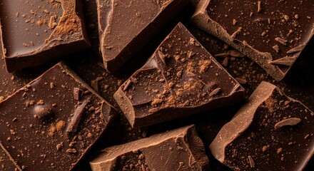 Artfully Broken Dark Chocolate Pieces Dusted with Fine Cocoa Powder, Indulgent Close-up