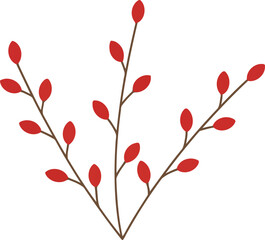 Delicate pink and red berry branches minimalist illustration autumn spring nature floral botanical elements vector