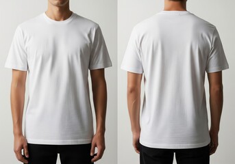 Blank white t-shirt mockup front and back view on man, plain white background