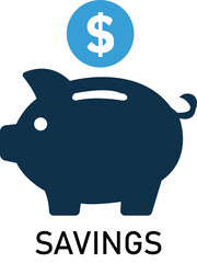 Savings Icon — Piggy Bank and Dollar Symbol Illustration for Financial Planning and Money Management. Resize and Editable, EPS 10.