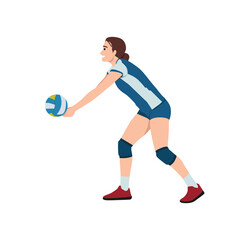 Female Volleyball Player in Action. Flat vector illustration isolated on white background