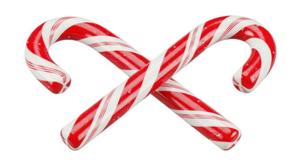 Two candy canes isolated on transparent background are crossed in the center