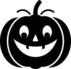  Cute smiling pumpkin face silhouette  vector black , white background 