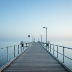 Serene ocean pier at dawn for world tsunami awareness day event promotion and educational materials
