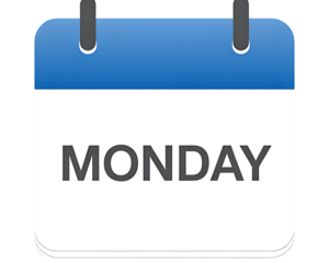 Modern monday calendar icon isolated on transparent background with blue top and rounded corner