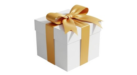 Obraz premium Elegant white gift box with golden ribbon bow for special occasions