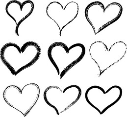 Vector heart shapes black and white set for valentine's day love and wedding graphic design elements