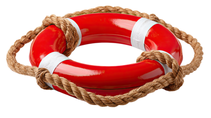 Safe Harbor: A vibrant red lifebuoy, encircled by a sturdy rope, symbolizes safety, rescue, and maritime security. Evoking a sense of protection and nautical charm.