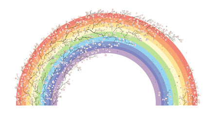 Obraz premium A beautiful rainbow with delicate flowers and tiny sparkling details stretching across the sky.