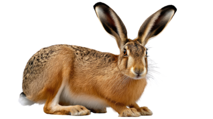 Alert Hare: The captivating portrait of a hare, a creature of the wild, with its ears erect, captures a moment of attentive focus against a clean backdrop.