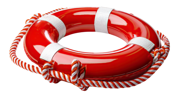 Lifebuoy of Safety: a vibrant lifebuoy, symbolizing rescue and maritime safety, stands out with its bright red color and rope
