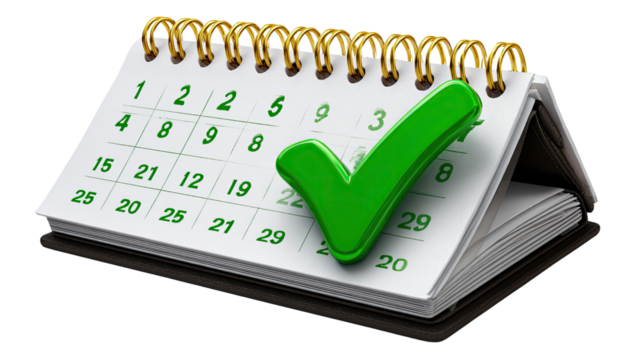 Calendar Marked for Success: A close-up view of a calendar, where the green checkmark indicates a chosen date, symbolizes planning, organization, and accomplishment.