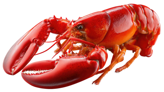 Lobster Feast: A vibrant, cooked lobster, a symbol of culinary delight, captured in vivid detail, highlighting its rich color and inviting form.