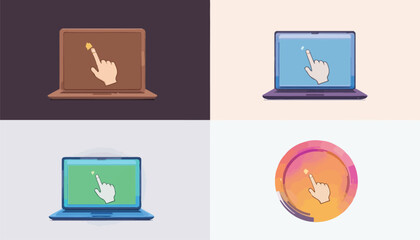 Hand Cursor Interacting with Laptop Screens and Abstract Circle