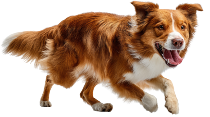 Golden Retriever Running: A happy Golden Retriever in full stride, tongue lolling out, embodies the quintessential joy and boundless energy of canine companionship.