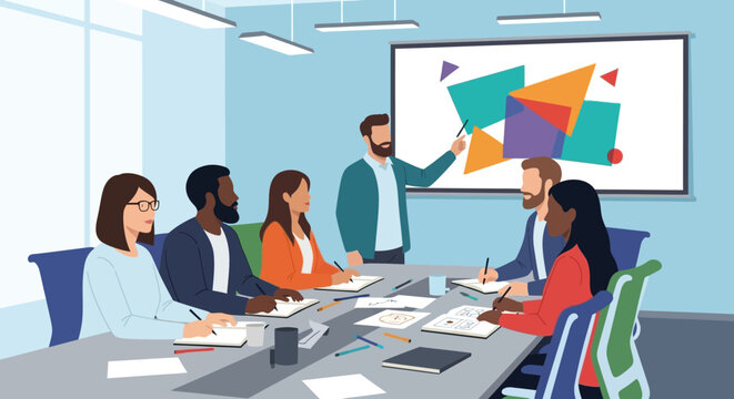 Diverse Team Members in a Business Meeting Presentation.