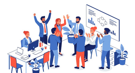 Fototapeta premium Team Celebrating Success in Modern Office Environment.