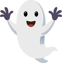 Floating ghost with waving arms  white background 