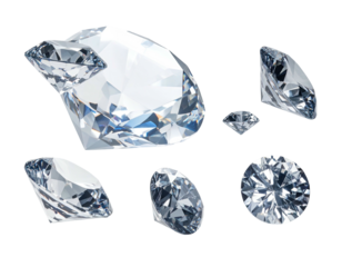 Seven glistening, radiant-cut gemstones sparkle against a stark black backdrop