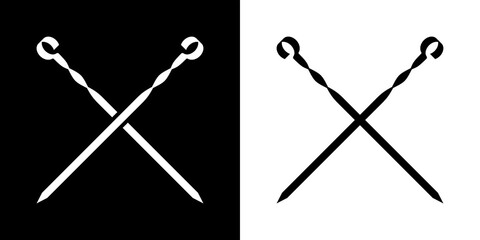 Skewer icon. A tool for making shashlik. A metal rod with a pointed end. Used for grilling meat, fish, or vegetables over an open fire (grill or campfire). Raster icon.