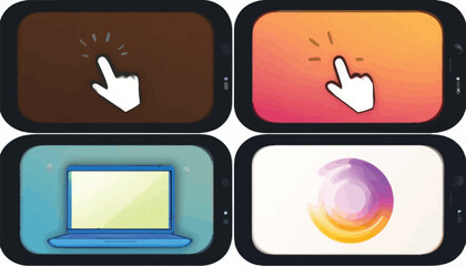 Smartphone and Laptop Screens with Cursor and Abstract Art