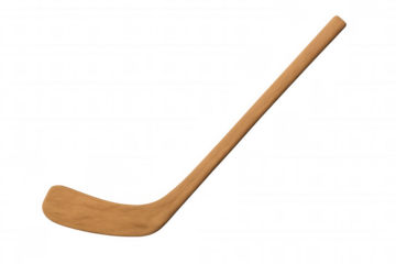 Wood hockey stick with a curved blade for ice sports, isolated on a transparent background