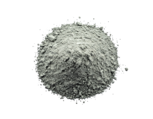 Close-up view of a pile of gray fine powder, seemingly a building material, on a black background