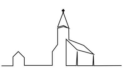 silhouette of a church of line art using CAD 