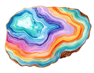 Watercolor illustration of a colorful geode slice with layered bands of vibrant hues