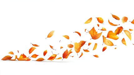 a strong gust of wind blowing leaves clipart, seasonal weather effect, photorealistic motion blur, isolated on white background