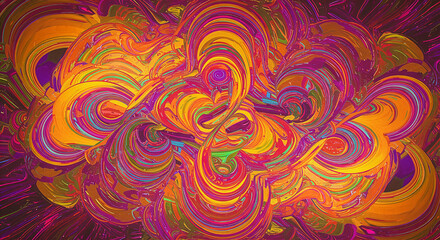 Vibrant Abstract Swirl of Colorful Ribbons on Dark Background – Dynamic Digital Artwork with Fluid Motion and Cosmic Energy