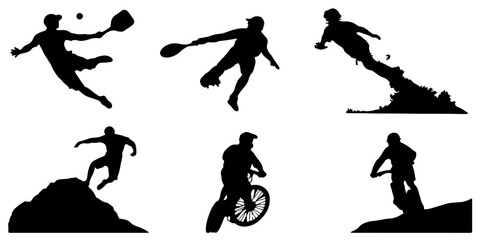 Dynamic sports action silhouettes representing diverse athletic activities silhouette