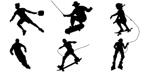 Collection of diverse athletic action silhouettes of people engaged in sports and recreation silhouette