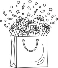 Festive gift bag overflowing with presents and a teddy bear delightful holiday surprise