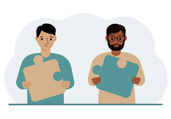 Team metaphor. People putting puzzle pieces together. The concept of teamwork and cooperation. Business concept.