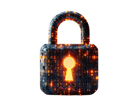 Glowing digital padlock illustration against black background, representing cyber security