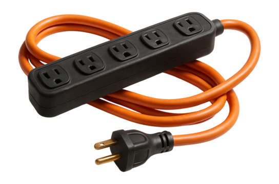 Versatile extension cord with multiple outlets for home workshop power tools and equipment.