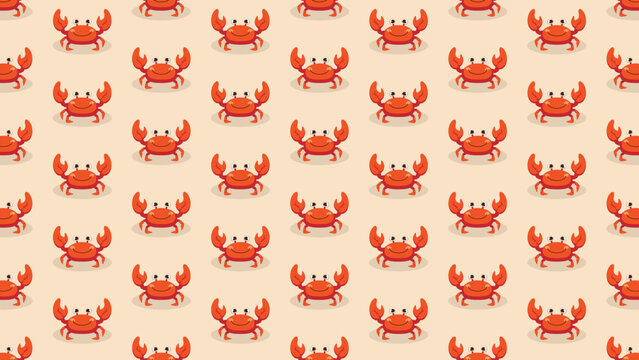 Fototapeta Seamless repeat pattern featuring cheerful cartoon red crabs on a soft, neutral beige background. Fun marine life texture for children's designs, fabric, and wrap paper