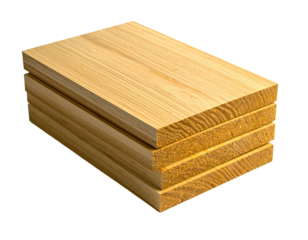 Stack of rectangular wood planks with visible grain and varying edge detailing
