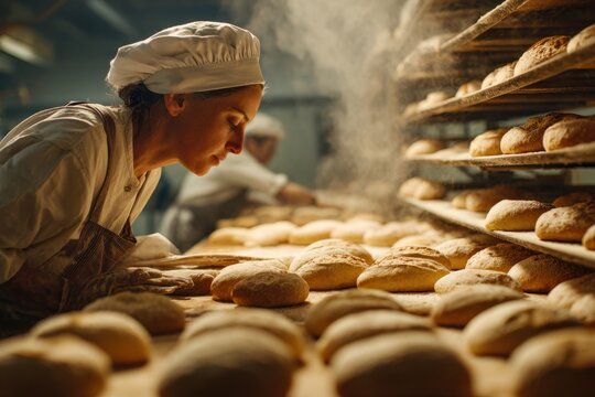 Professional Baker Working Bread Production Line