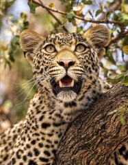  leopard are sitting on the tree in safari park Africa 