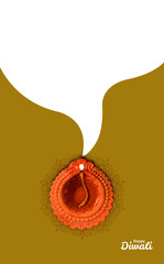Happy Diwali concept banner. Clay lamp and blank space for something can be written. Puja festival banner 