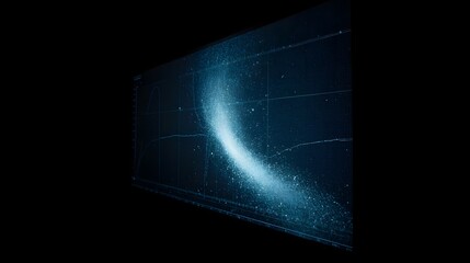 Detailed scientific graph visualizing a luminous cosmic trajectory with scattered data points on a high contrast digital screen