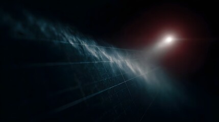 Abstract digital grid with luminous trajectory and nebula like clouds